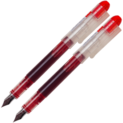 Set 2 stilouri de unica folosinta cu penita M, cerneala rosie si corp transparent, 13.5 CM